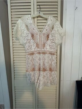 White Lace V-Neck Crochet one piece Romper shorts